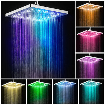 Showerhead 8 LED Rainfall Square Shower Head Automatically 7 Color-Changing
