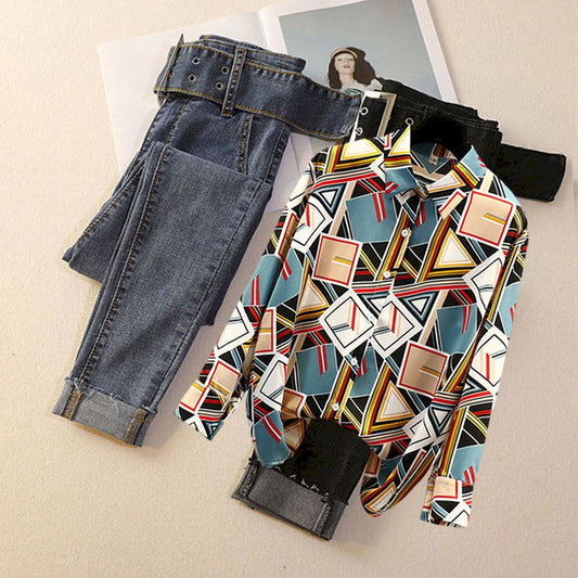 2021 Spring New Women's Suits Fashion Shirts Thin Jeans