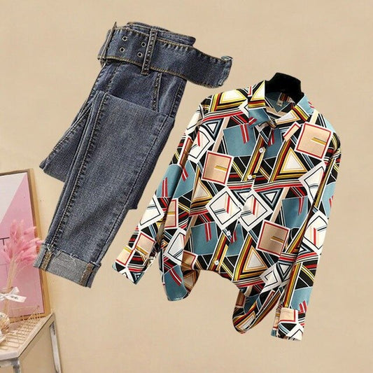 2021 Spring New Women's Suits Fashion Shirts Thin Jeans